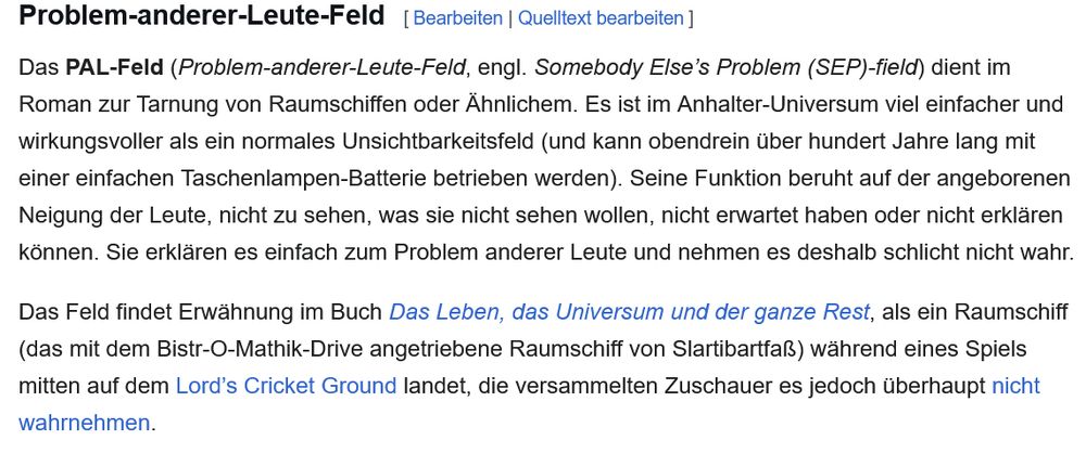 Douglas Adams - SEP-Fld - somebody else's problem.
Auszug aus Wikipedia.