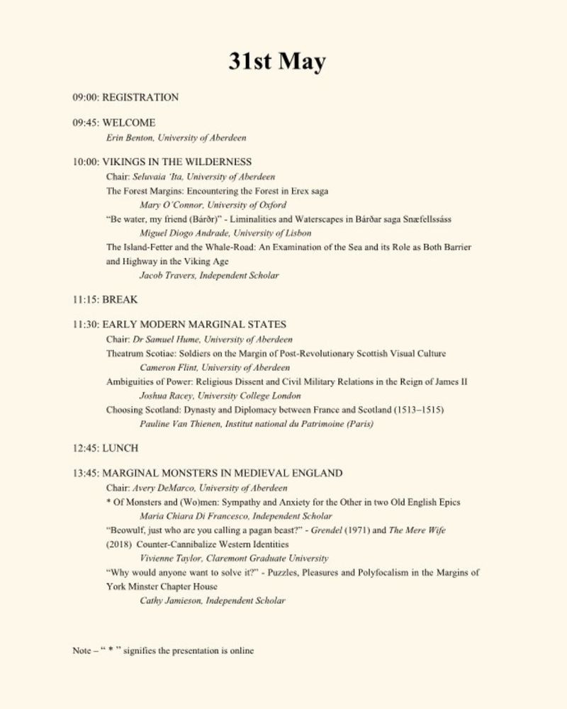 Programme details for Aberdeen Medieval and Early Modern Conference. Screen reader friendly programme available upon request. 