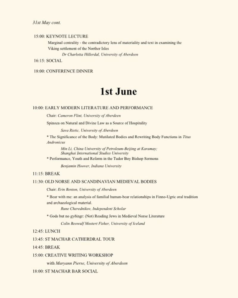 Programme details for Aberdeen Medieval and Early Modern Conference. Screen reader friendly programme available upon request.