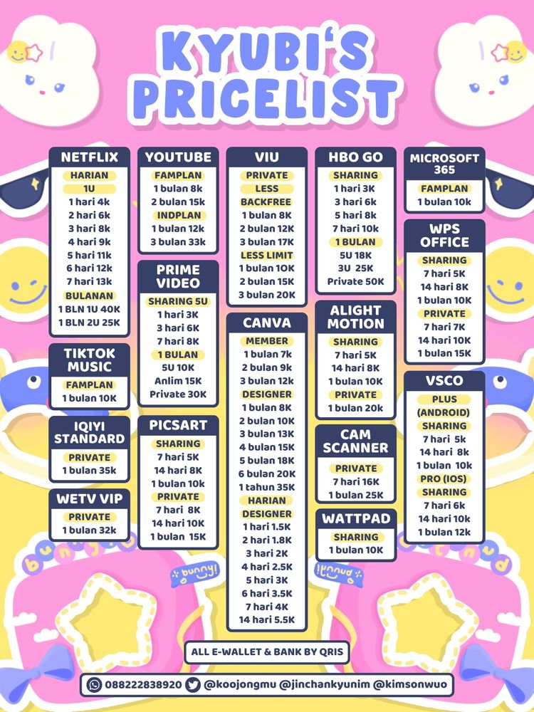 Hai yang cari aplikasi premium bisa order ke wa ya, semua aplikasi bergaransi selama mematuhi s&k.

wa : wa.me/6288222838920
testi : https://linktr.ee/kyubibykookoo 

Ready netflix, canva pro, viu, youtube premium, wattpad, prime video, hbo, picsart, wetv, iqiyi, alight motion, spotify #zonauang