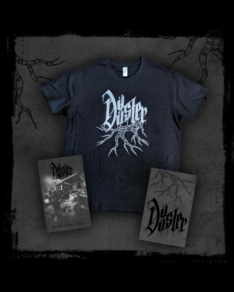 Promobild vom Düüster Logoshirt und beiden veröffentlichen Tapes.