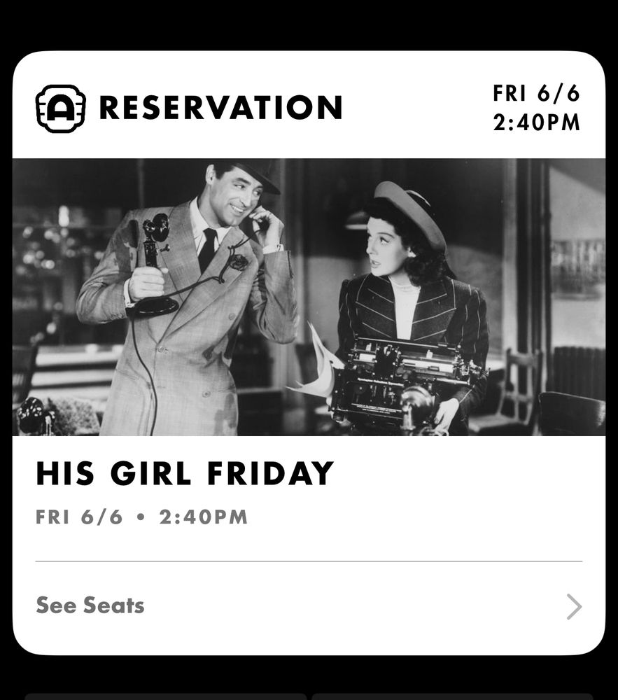 reservation to see His Girl Friday