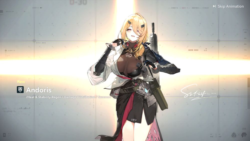 A screenshot of GFL2 character pull screen. The character acquired is Andoris.