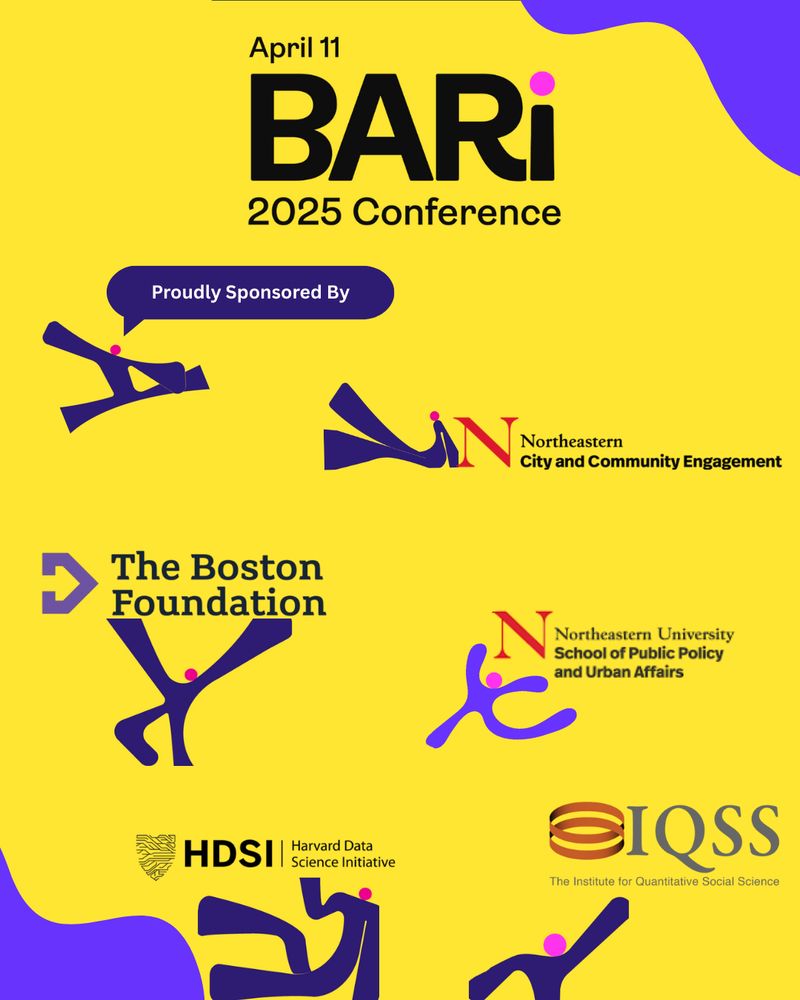 Yellow image with purple figures with and photos of Conference sponsor logos. More details on this panel can be found at: https://cssh.northeastern.edu/bari/bari-conference-2025-greater-bostons-annual-insight-to-impact-summit/