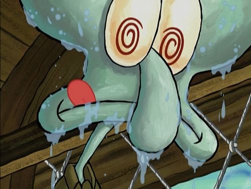 Deliriously hungry Squidward
