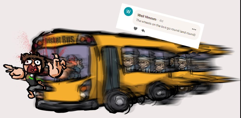 Rad Chad gets hit by the brisket bus, full of Bridgets from the hit game Guilty Gear -Strive- by Daisuke Ishiwatari and published by Arc System Works. Driving the bus is hit character Happy Chaos from something.. um uh... fuck what was he from?