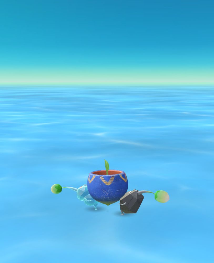 ピクミンブルーム 氷ピクミンと岩ピクミンが苗を運んでいる。海上。