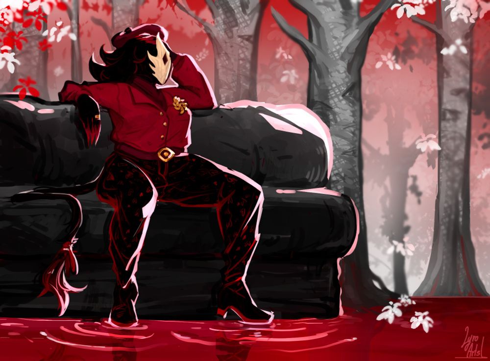 Folly in her outfit from Valentine's Day, sitting on a couch.
