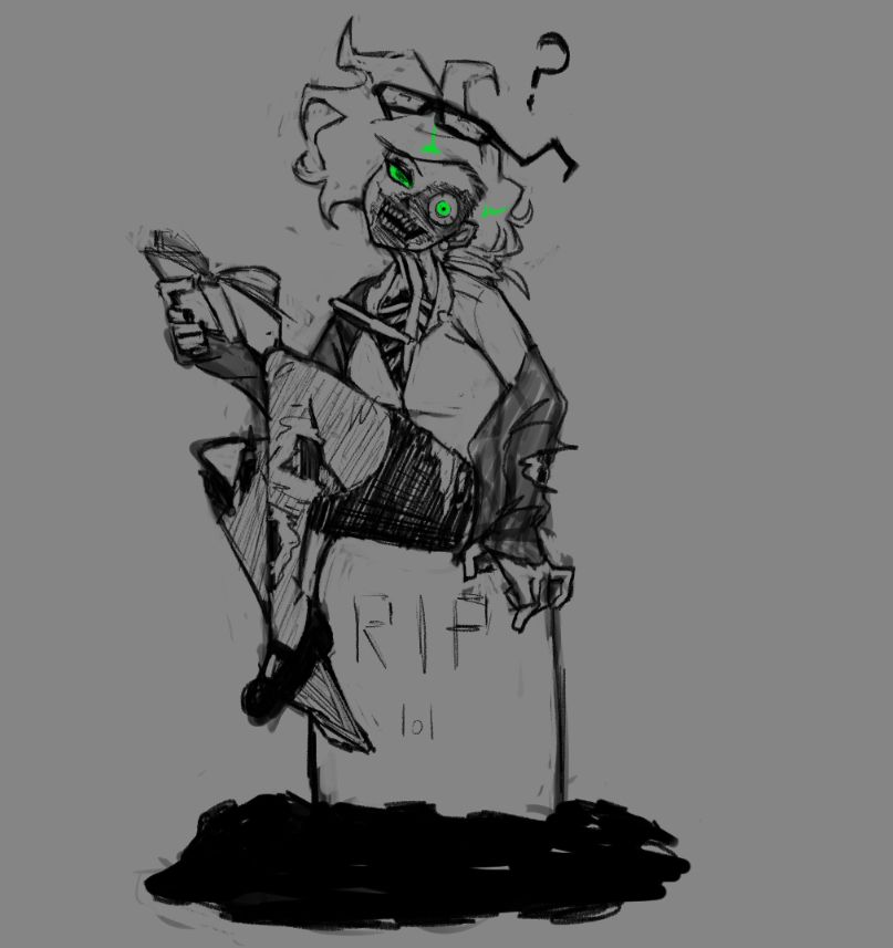 Worm sitting on a tombstone while reading a book