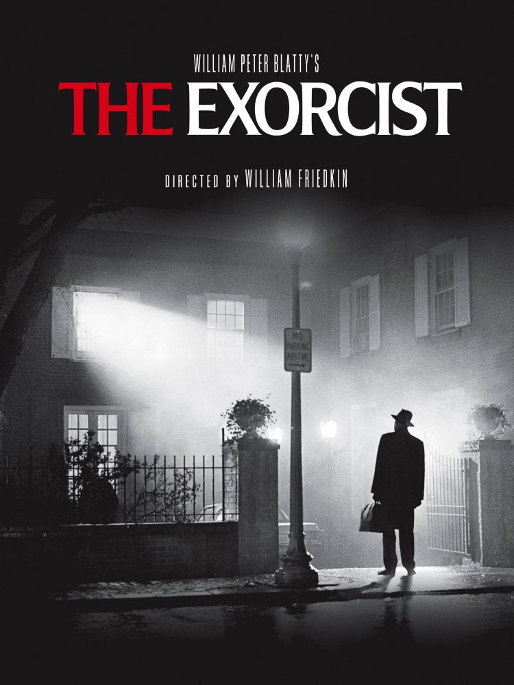 Movie poster for The Exorcist showing a man silhouetted in fog