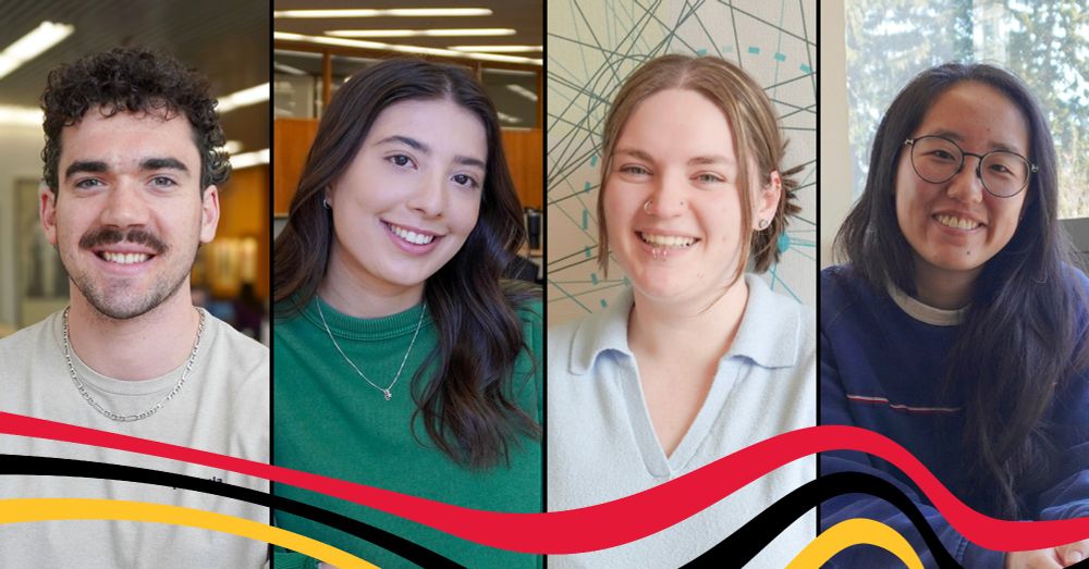 Four of the McLaughlin Library's 2024-2025 Learning & Curriculum Support Student Award Recipients. Headshots from left to right include Blake, Emma, Gabriele, and Hannah.