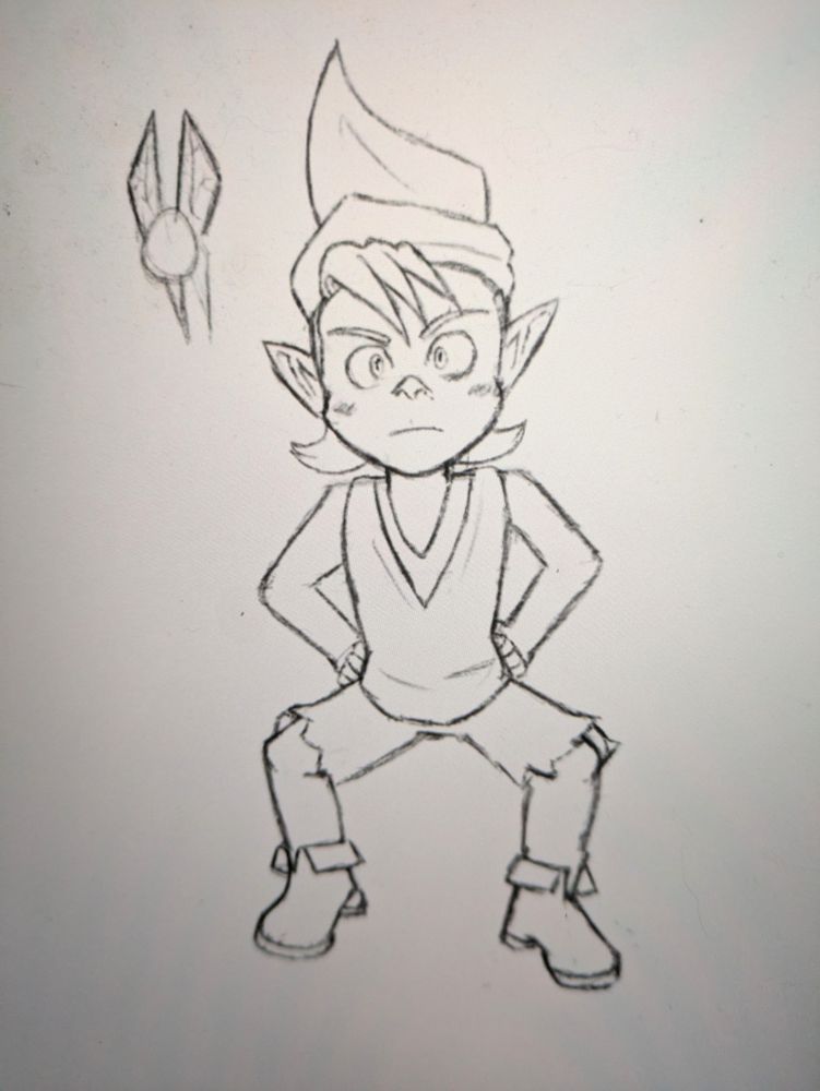 Mido from Ocarina of Time in his hand on hips stance