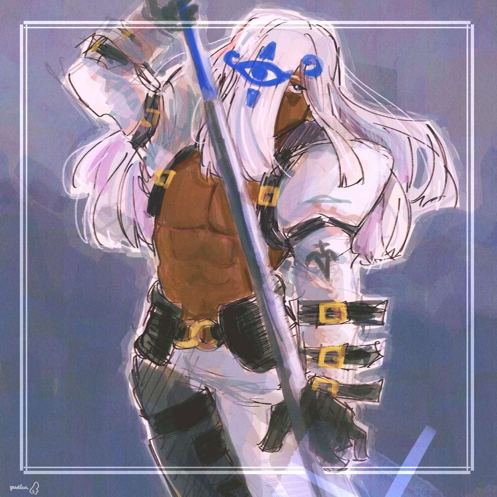 digital sketch of venom in his xrd design. his eye is peeking out from underneath his hair, and he is looking at the camera and is standing against a gray background.