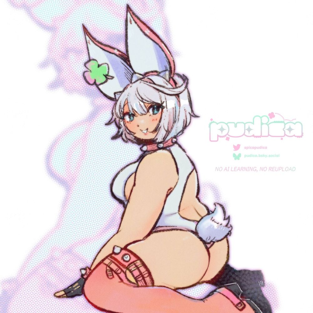 artwork of elphelt valentine from guilty gear strive. her dress is modified into a bunny suit with a tail, and she's wearing big ears on her headband.