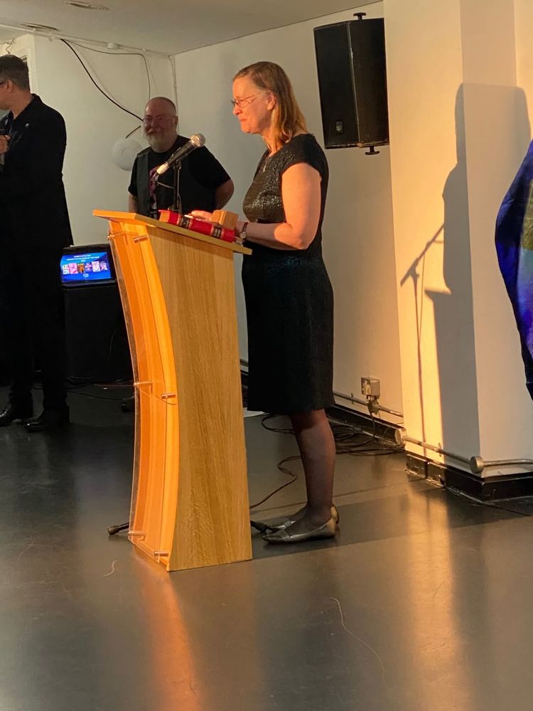 Sierra Greer accepting the 2025 Clarke Award for her novel Annie Bot.