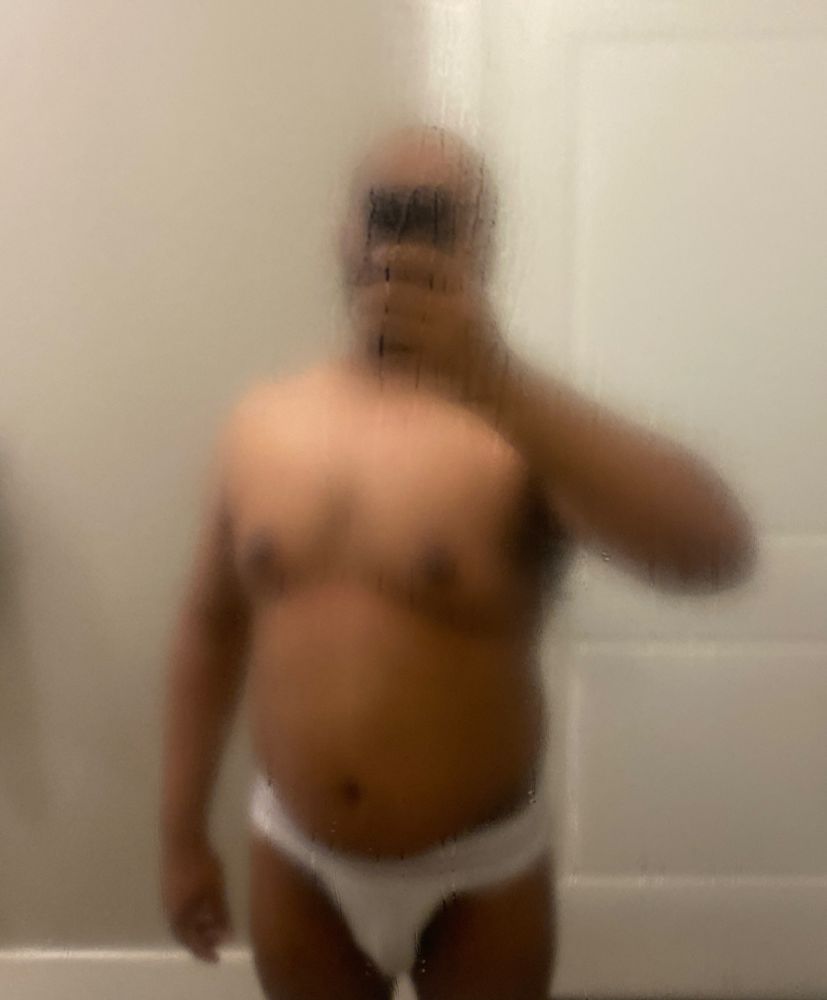 Steamy bathroom mirror selfie stocky dude in jock