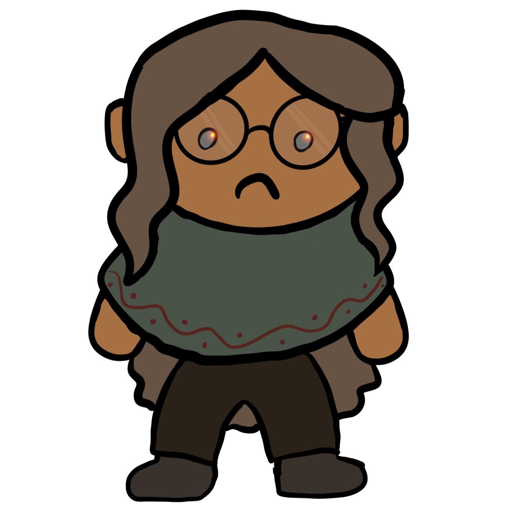 cherenthisse from the excellent book the thousand eyes. she is just kinda standing there looking upset with a flame in her eyes
