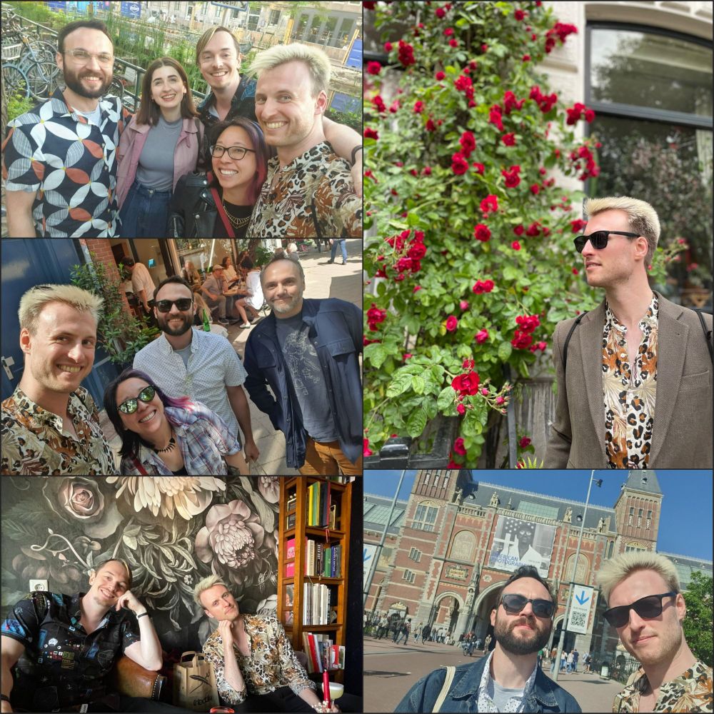 A photo collage of Elliott with various friends in Amsterdam.