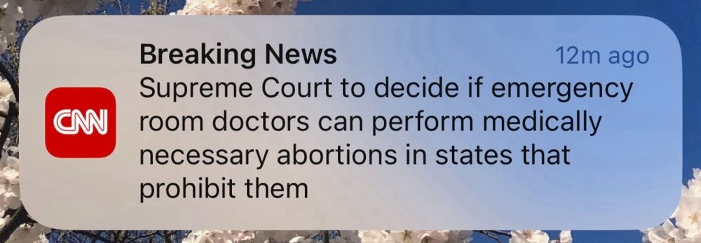 Breaking news Supreme Court to decide if emergency room doctors can perform medically necessary abortions in states that prohibit them.