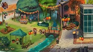 The town of Beacon Pines as they set up for a festival.  Beautiful art.