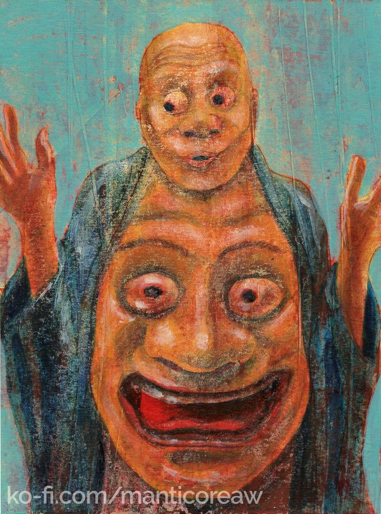 A smiling Haradshi Yokai with his hands up and a big happy face on his belly