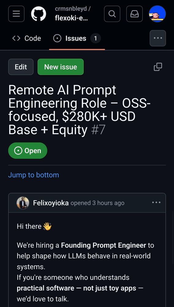 Job description for prompt engineering role on a new git issue