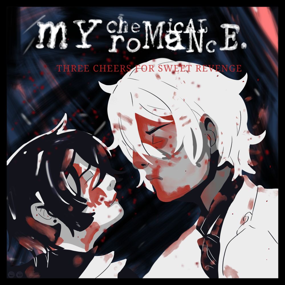 A rendition of My Chemical Romance's Three Cheers for Sweet Revenge's album cover with Vanitas and Noé on the cover.