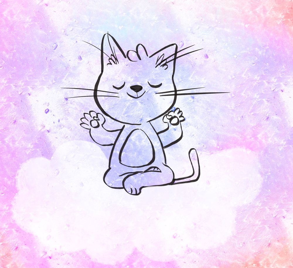 A zen cat sitting on a cloud 