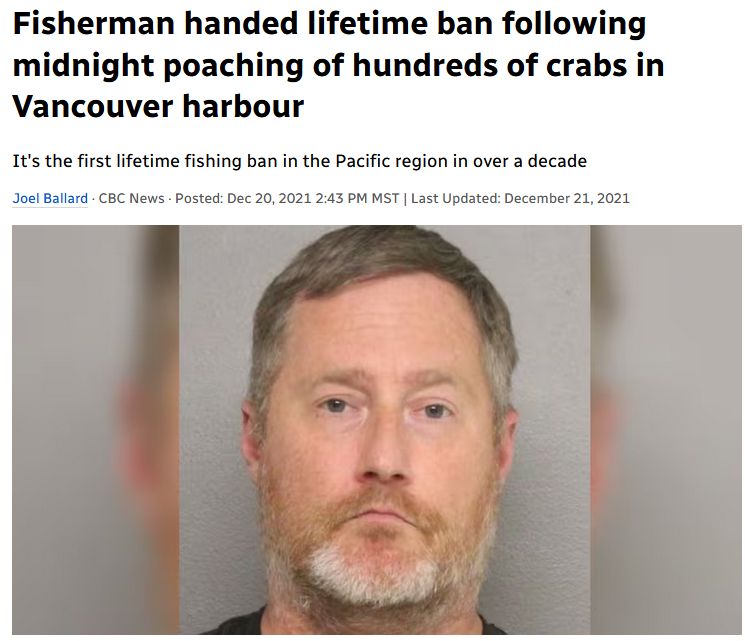 Fisherman handed lifetime ban following midnight poaching of hundreds of crabs in Vancouver harbour
It's the first lifetime fishing ban in the Pacific region in over a decade
Joel Ballard · CBC News · Posted: Dec 20, 2021 2:43 PM MST | Last Updated: December 21, 2021