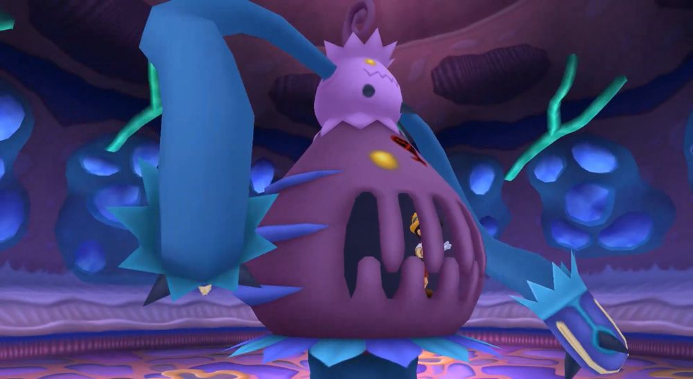 a screenshot of kingdom hearts, showing the boss from the Monstro World, Parasite Cage.