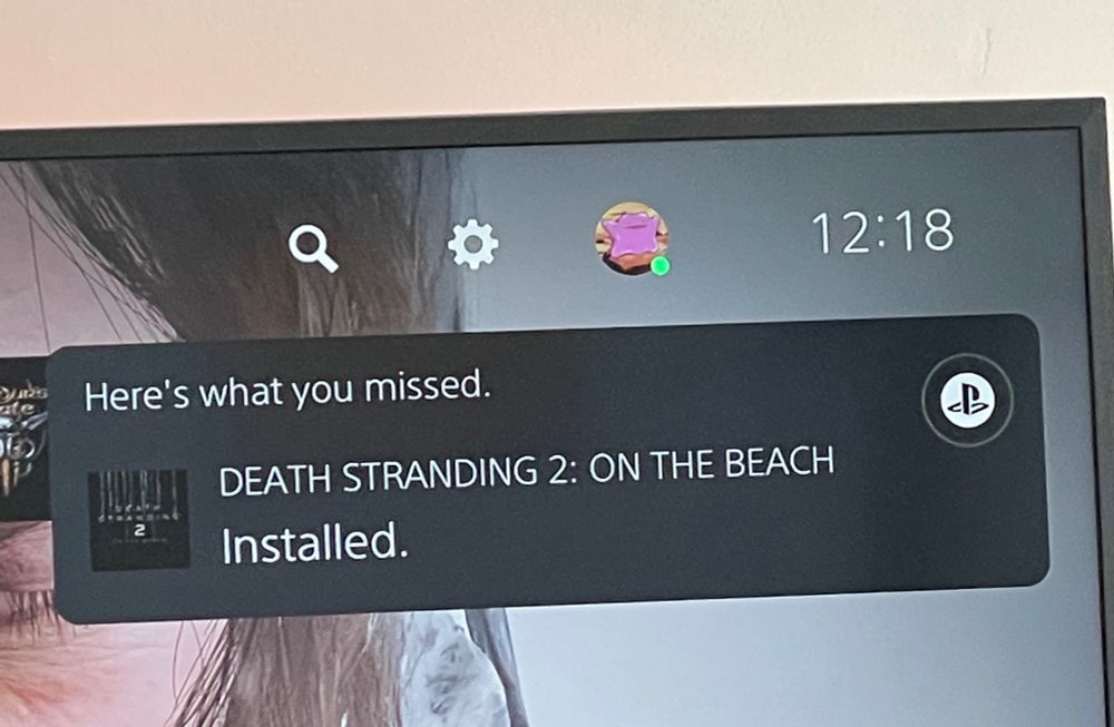 a notification that death stranding 2: on the beach has installed on gab's ps5