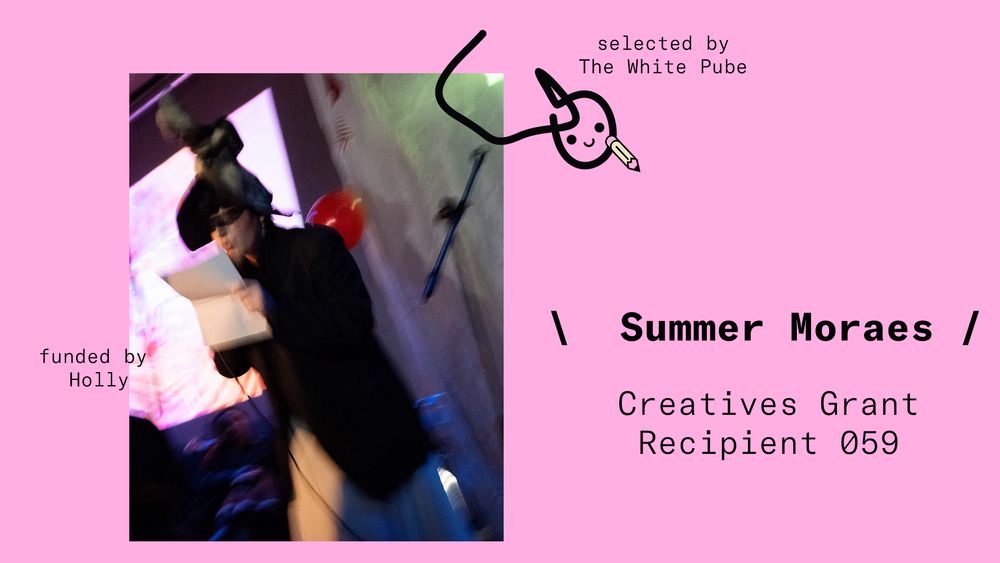 a card announcing summer morales is the 59th grant recipient, with a blurry picture of summer 