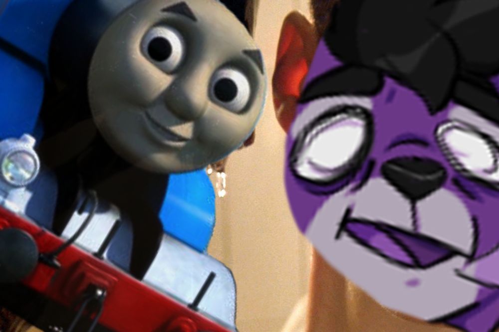 Classic Alien image of the xenomorph with its face threateningly close to Ripley's. With the Xenomorph being edited to be Thomas the Tank Engine and Ripley edited to be Ali with a scared face.