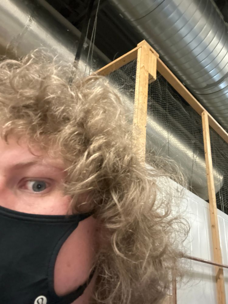 Selfie of me showing off a side profile of my curly hair that’s very fluffy 