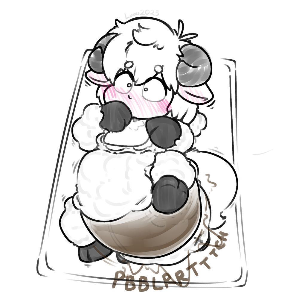 sheep-suited smead blushing and loading his diaper while laying on a changing mat
