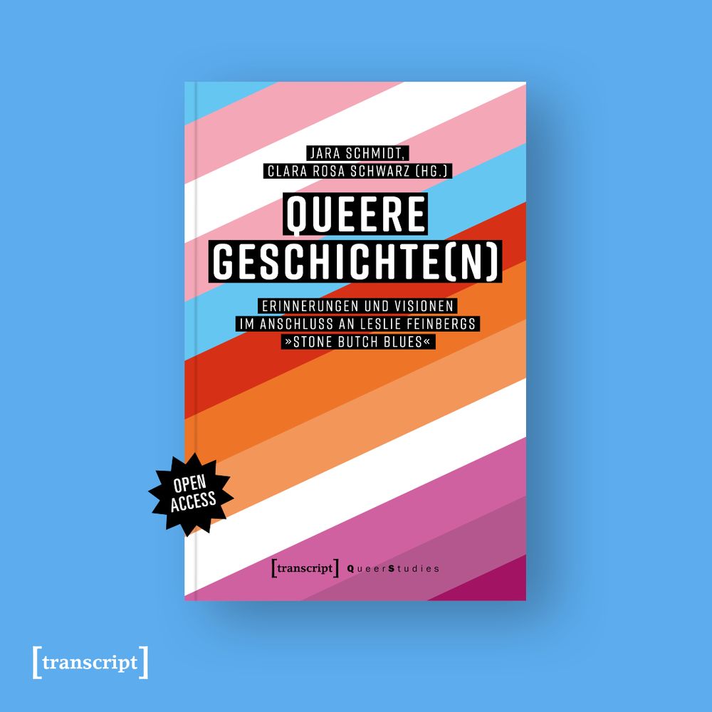 Das Buch-Cover von »Queere Geschichte(n)« auf hell blauem Hintergrund.
