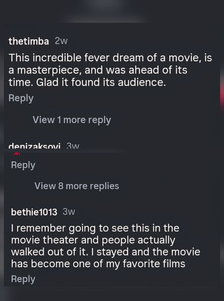 Comments from people saying it's finally being recognised, that people walked out of the cinema during it when it first launched