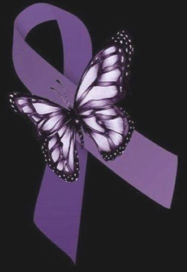Purple awareness ribbon with a purple butterfly