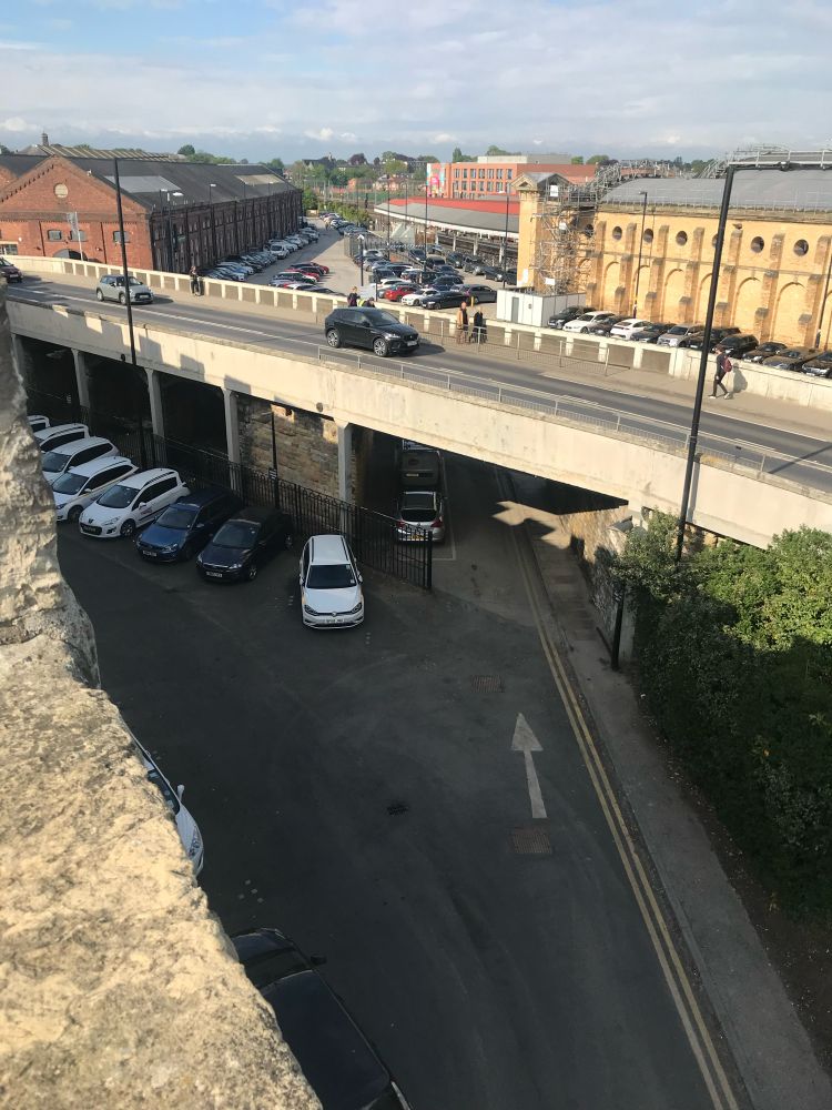 Queens Street Bridge in York, spanning a road which used to have railway tracks to the old station 