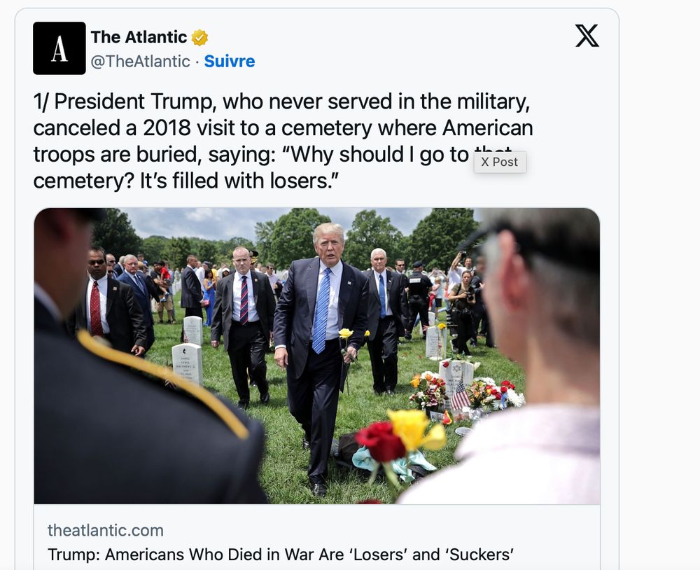 septembre 2020 The Atlantic. Trump refuse de visiter un cimetière militaire "Pourquoi irais-je dans un cimetière rempli d'idiots et de losers?"