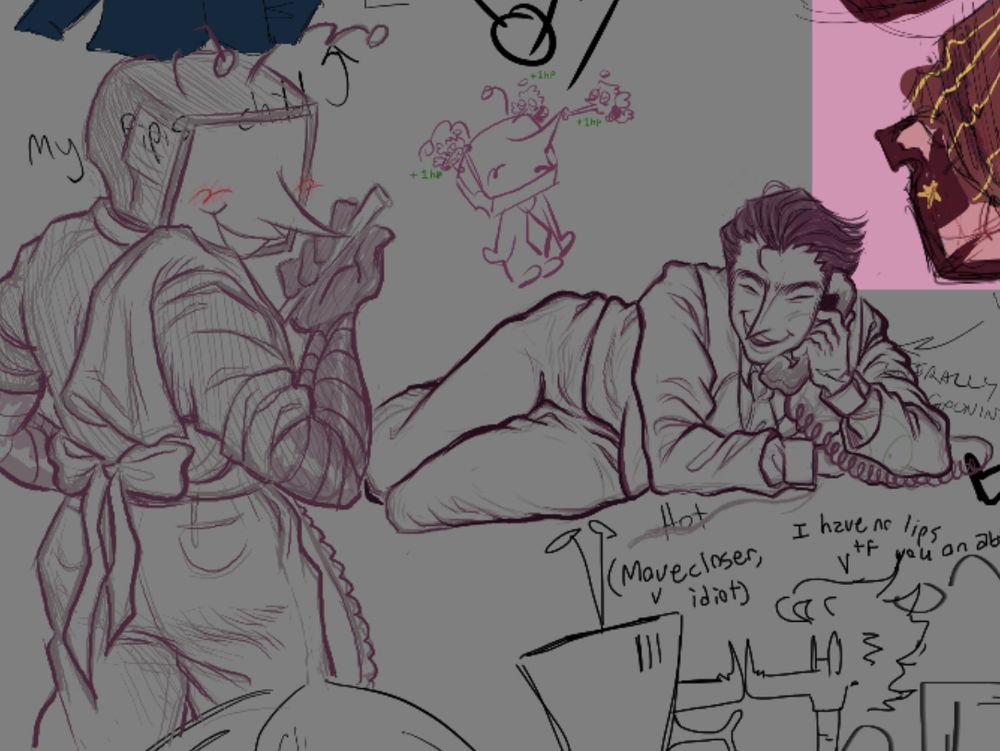 sketches of Tenna and Spamton from deltarune