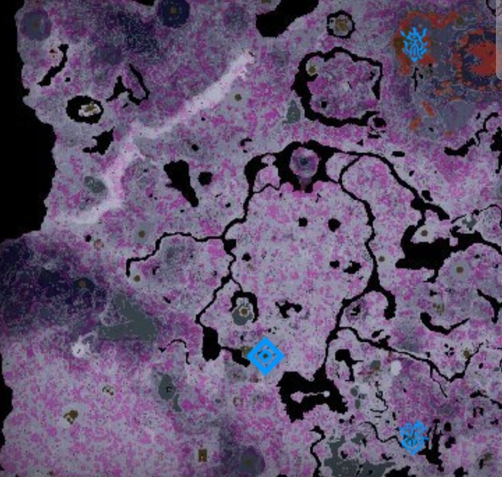 Pink and white, blotchy map representing the Depths level in Zelda: Tears of the Kingdom