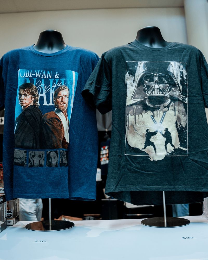 Image of star wars t-shirts at the FAN EXPO Merch booth