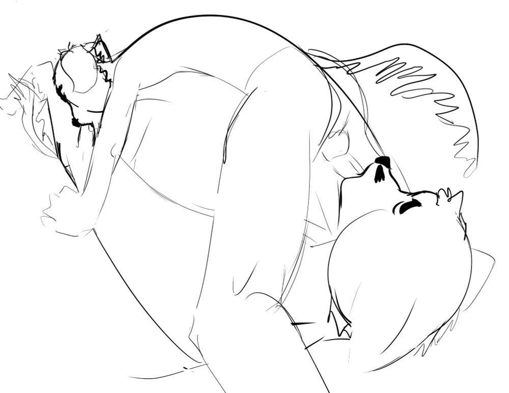 A quick sketch of two canines 69ing each other, in rough perspective.