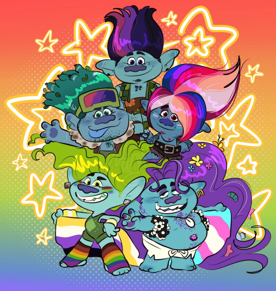Brozone stacked up in a pyramid, posing with LGBT pride flags