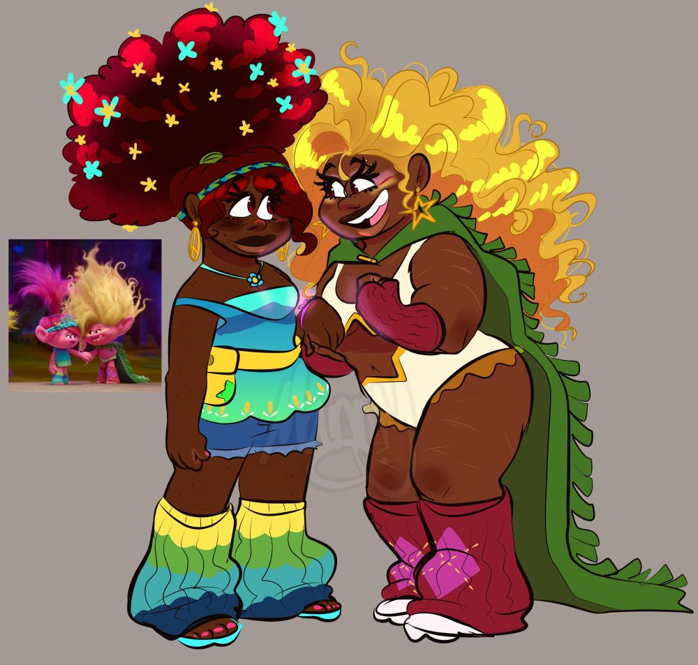 A frame redraw of Poppy and Viva as humans