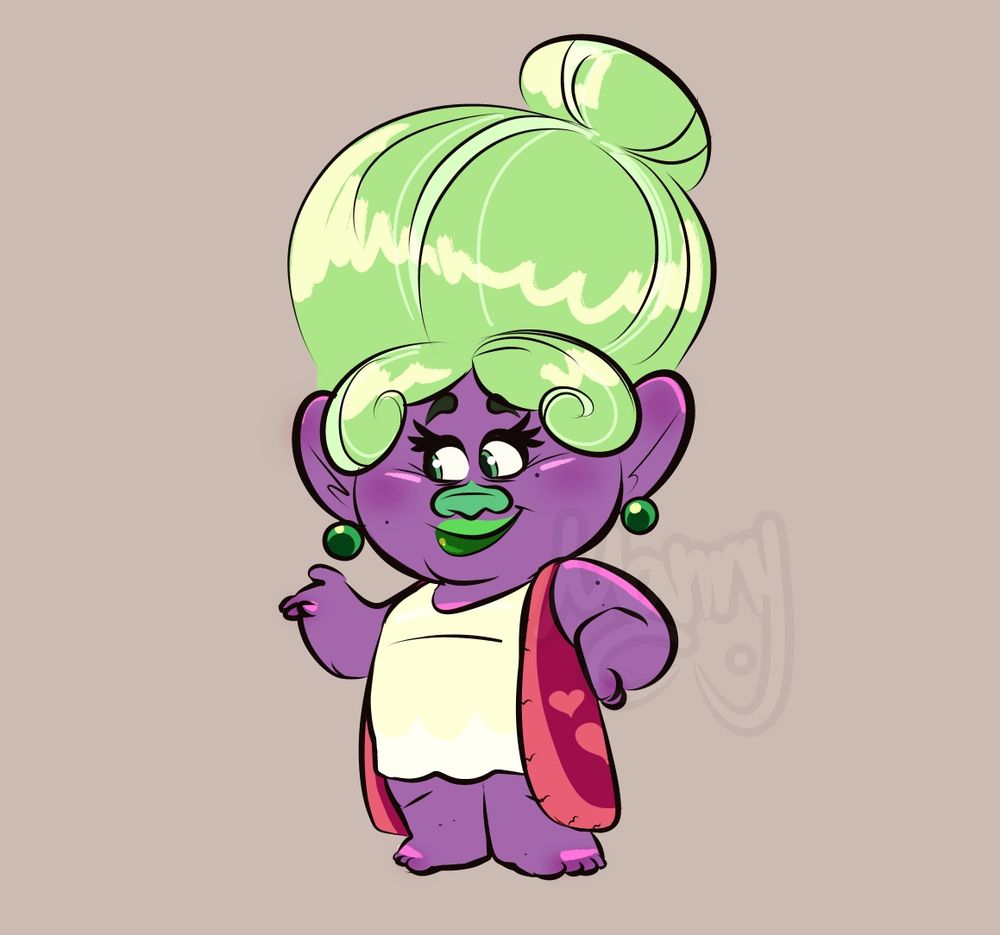 A colored doodle of Grandma Rosiepuff
