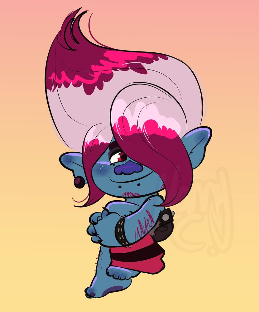 Floyd from Trolls sitting and smiling