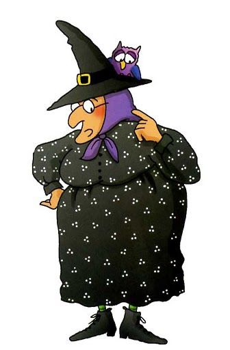 Imagem da Bruxa Onilda em pé com a coruja Olhona no ombro.