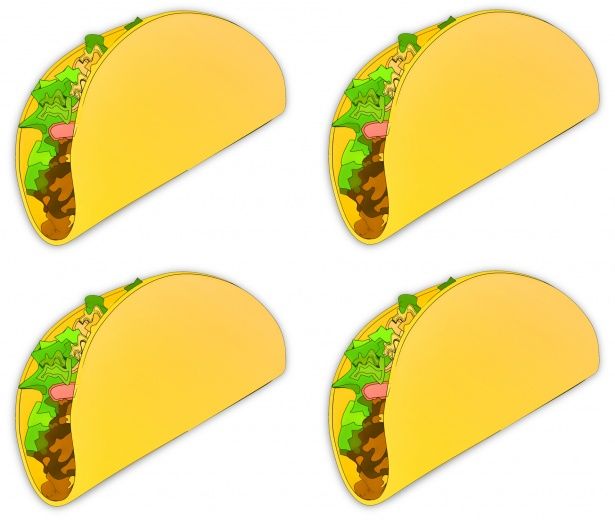 four delicious tacos on a white background